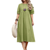 MIDI Mauve Cocktail Dress Pullover Solid Color Loose Cotton Hemp Dress