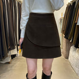 MIDI Mauve Skirt Women's Autumn and Winter High Waist Slimming A- line Hip-Wrapped Skirt