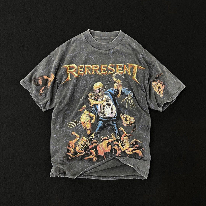 Rave Outfits Men T Shirt round Neck Short Sleeve Fashion Print