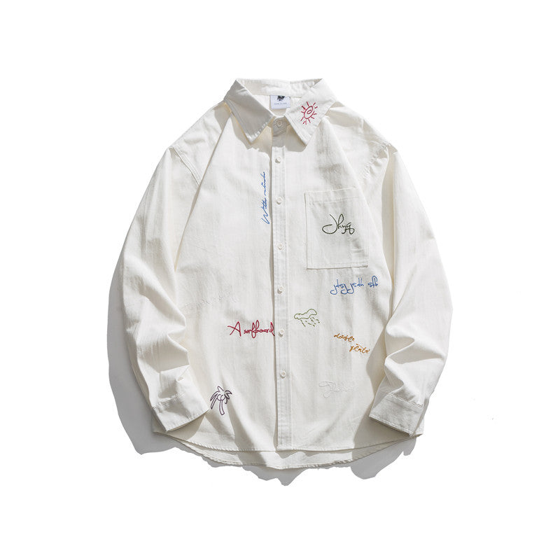 Man Fall Outfis Embroidered Casual Shirt Top