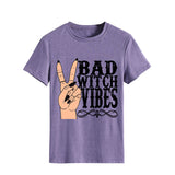 Halloween Costumes Bad Witch Vibe Shirt Pullover Simple Printed Crew Neck Top T-shirt Loose Short Sleeve