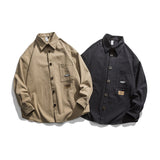 Man Fall Outfis Autumn Solid Color Leisure Cargo Shirt Boys Loose All-Matching Top