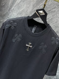 CHH Chrome Hearts T Shirts Heavy Industry Leather Patchwork Cross Short Sleeve T-shirt