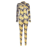 Autumn Printed Contrast Color High Waist Hip Lift Tight Sports Fitness Jumpsuit