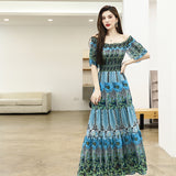 Gypsy Style Dresses Floral Print off-Neck Long