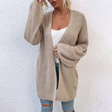 Women Cardigan Knit Sweater Autumn and Winter Solid Color Knitted Cardigan Mid-Length Sweater Women