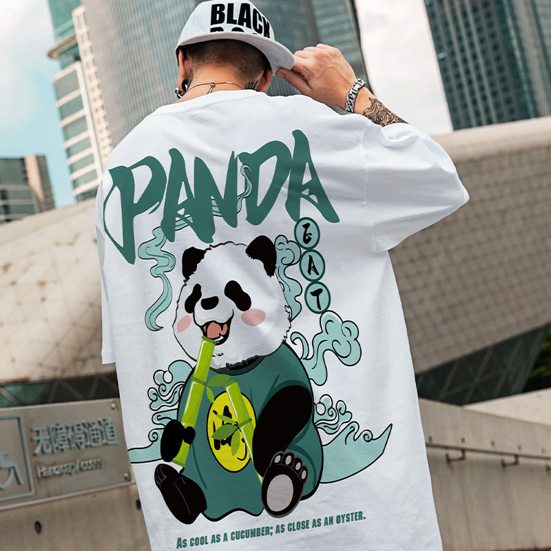 Men T-Shirts Bear Print Loose Half Sleeve