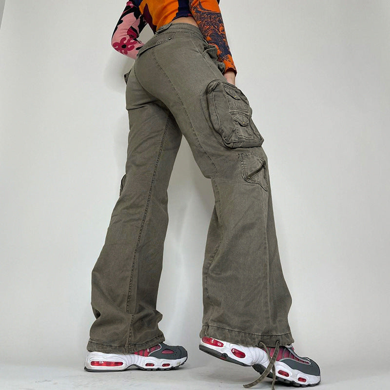 Julia Fox Low Rise Jeans Three-Dimensional Multi-Pocket Design Tooling Straight Casual Strap