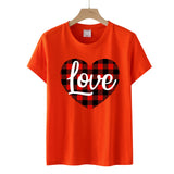 Valentine's Day T Shirt Love Letter Color Plaid Printed Pullover Short Sleeve Women's T-shirt
