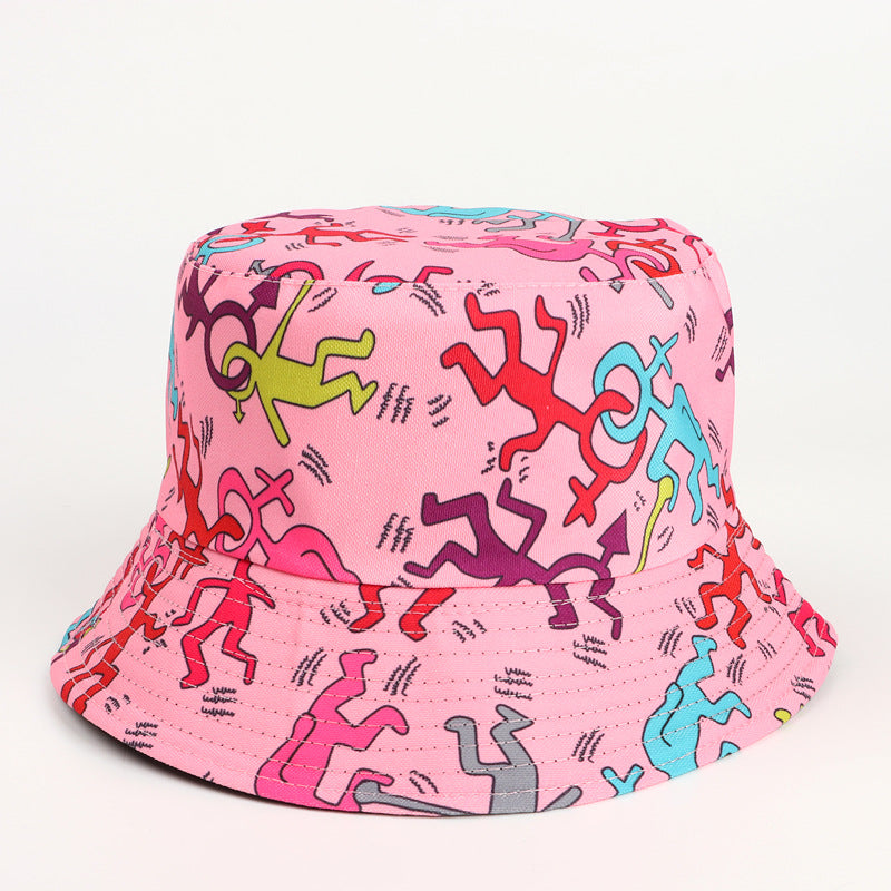 Bucket Hat Fishing Cap Cotton Print Fisherman Hat Cartoon Character Bucket Hat Symbol Printing