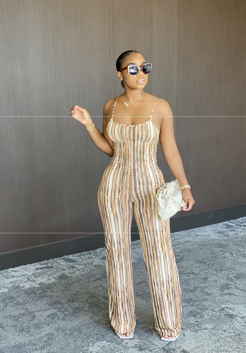 Coachella Music Festival Outfits Women 'S Halter Strap Striped Jumpsuit Jumpsuit