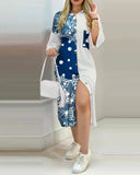 Romanian Gypsy Outfits Printed Button Pocket Long Sleeve Shirt Dress