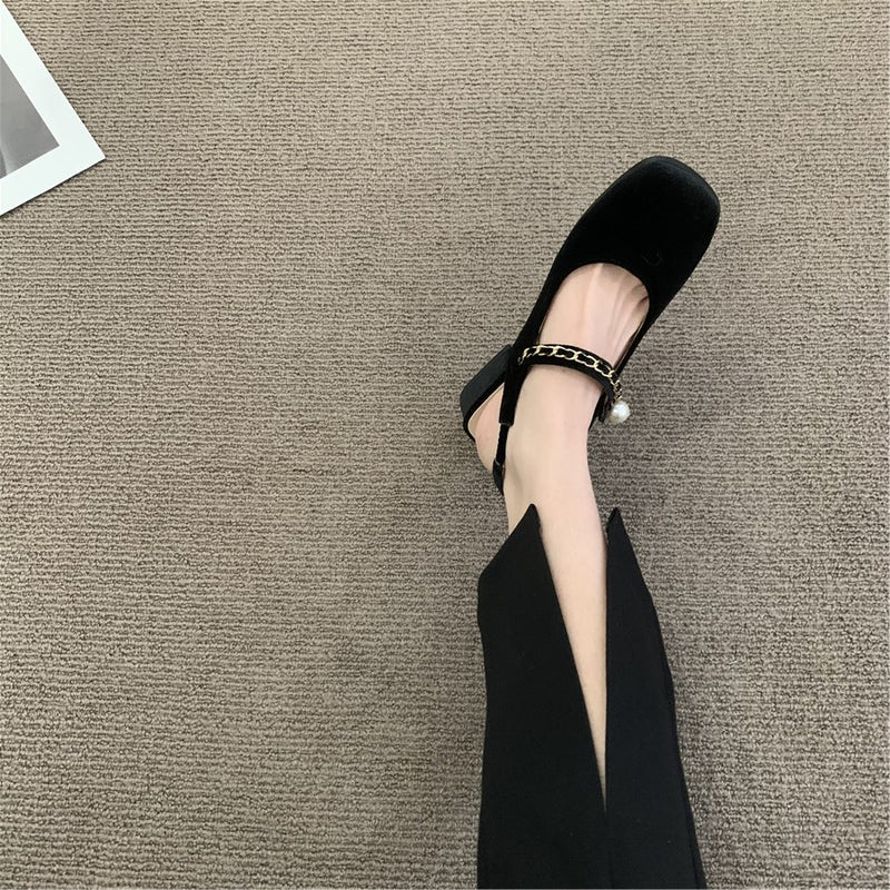 Nude Low Block Heel Sandals Suede