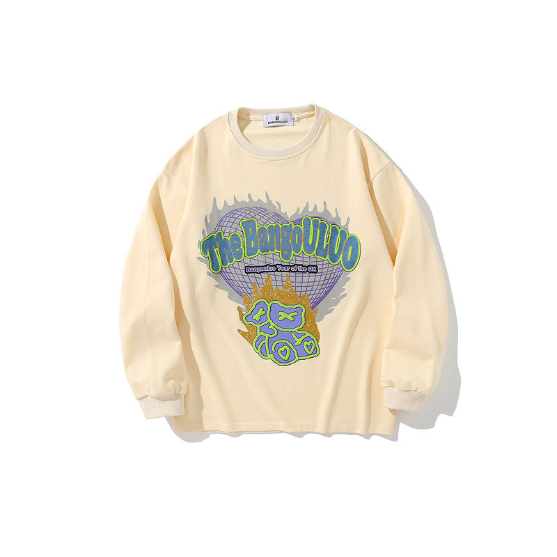 Man Fall Outfits Letter Foam Printed Crew Neck Sweatshirt Men and Women Autumn Loose Long Sleeve T-shirt