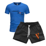 Vlone T Shirts & Shorts 2 Piece Set Men'S Sports Round Neck T-Shirt Shorts Set