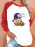 Halloween Costumes Printing Capless round Neck Contrast Color Sweatshirt Women