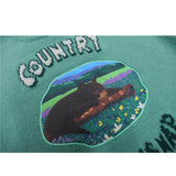 Men Sweater Cartoon Stickers Cloth Printing Knitwear Men's Street Pullover
