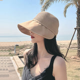 Women Bucket Hat Straw Hat Splicing Sun Protection Hat