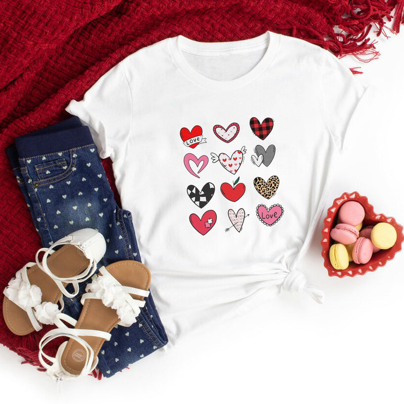 Valentine's Day T Shirts Couples Love Heart Printing Loose Pullover Short Sleeve T-shirt