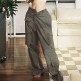 Julia Fox Low Rise Jeans Rock Style Cool Handsome Overalls Retro Multi-Pocket Straight Slimming Jeans
