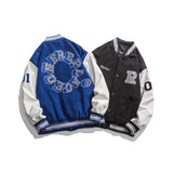 Man Fall Outfis Color Contrast Patchwork Embroidered Baseball Uniform Loose Couple Jacket Coat