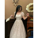 Regency Dress Square Collar Floral High Waist Tight Waist Slimming Skirt