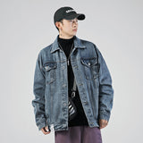 Men Denim Jackets Vintage Loose Lapels Casual Jacket