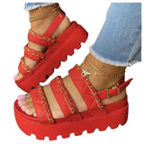 Women Platform Sandals Summer Plus Size Round Toe Metal Chain Casual Sandals