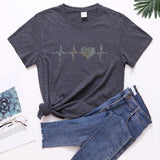 Valentine's Day T Shirt ECG Heart-Shaped Rhinestone Summer Large Size Top