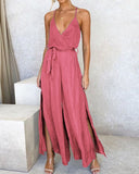 MIDI Mauve Cocktail Dress Summer Fashion Casual Solid Color and V-neck Sling
