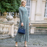 Kendall Jenner Wedding Guest Dress Chiffon Retro Floral Tight Waist Elegant Large Swing Skirt