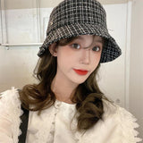 Vintage Check Bucket Hat Grid Sun-Proof Basin Hat