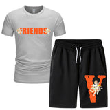 Vlone T Shirts & Shorts 2 Piece Set Short Sleeve T-Shirt Summer Loose Print T-Shirt