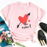Valentine's Day T Shirts Couples T-shirt Heart Printing Women's Base Shirt round Neck plus Size
