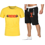 Vlone T Shirts & Shorts 2 Piece Set Large V Printed Short Sleeve Loose Short Sleeve T-Shirt Shorts