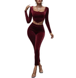 Velour Tracksuit round Neck Handkerchief Hem Velvet Solid Color Suit
