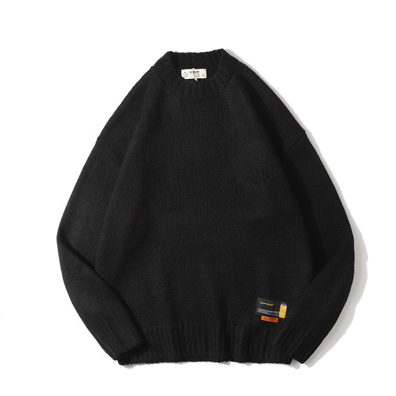 Man Fall Outfis Autumn Solid Color Simple Round Neck Sweater Casual Cotton Knitwear