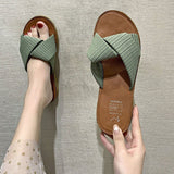 Women Open Toe Sandals Flats Summer Slippers Fashion Outerwear Cross Striped Sandals