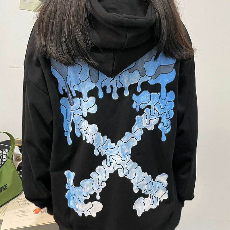 off White Hoodie Dissolved Water Drop Blue Gradient Arrow Hooded Sweater Thin Coat