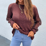 Women Pullover Knit Sweater Autumn and Winter Lace Splicing Knitwear Hollow out Sweater Women