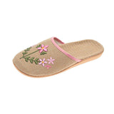 Women Open Toe Sandals Flats Large Size Summer Embroidered Linen Leisure Home Flat Slippers