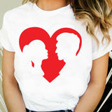 Valentine's Day T Shirts Couples T-shirt Heart Printing Women's Base Shirt round Neck plus Size