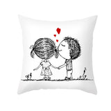 Valentine's Day Pillow Covers 4 Piece Random Styles Together, Peach Peel Printing Lovers Love Sketch Back Cushion