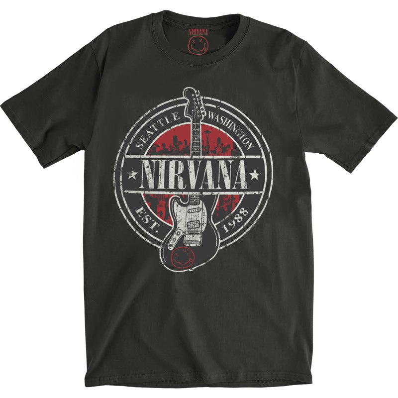 Nirvana T Shirt Est 1988 Guitar Pattern Nirvana Band Cobaint T-Shirt