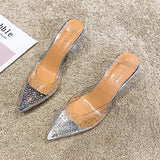 High Heels Ladies Sandals Plus Size Closed Toe Transparent Strap High Heels Stiletto Heel Pointed Summer Sandals for Outer Wear