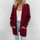 Women's Cardigan Knit Sweater Women's Mid-Length Cardigan for Autumn and Winter