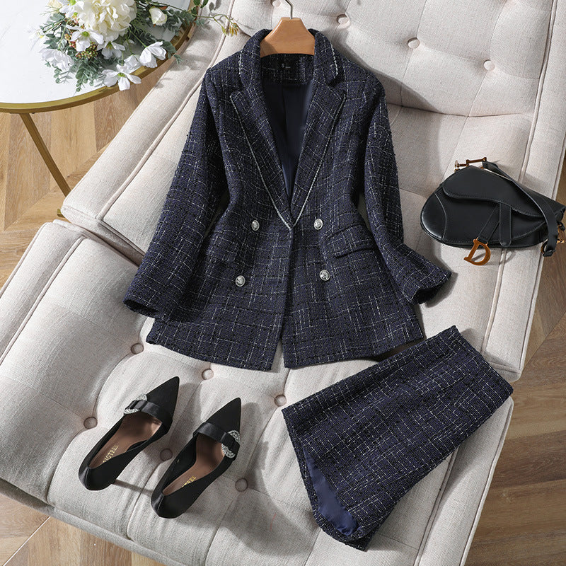 Interview Suit Women Glossy Black Plaid Coat for Women