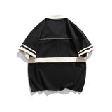 Men T Shitrs Letter Print Color Contrast Patchwork Lapel