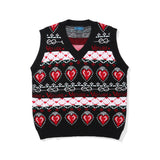 Men Sweater Contrast Color Heart Jacquard Knitted Vest Men's Street Vest