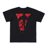 Vlone T Shirt Large V Printed T-Shirt Hip Hop Loose Casual Round Neck Men And Women Short Sleeve
